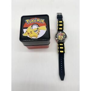 2020 Accutime Pokemon Pikachu Watch With Collectable Tin Black & Yellow